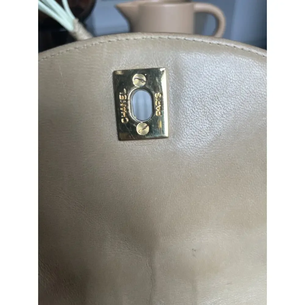 Chanel Beige Round Flap Bag Shoulder Bag Leather Gold Small Classic CC Diana